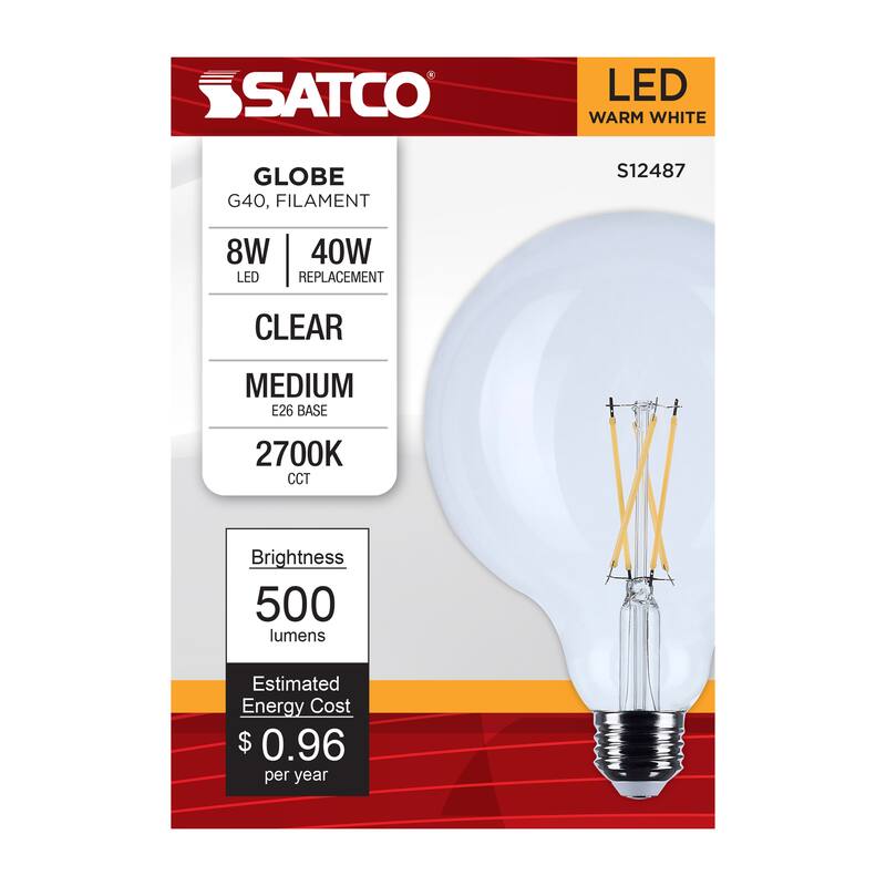 8 Watt G40 LED Medium Base Clear 2700K CCT 120 Volt