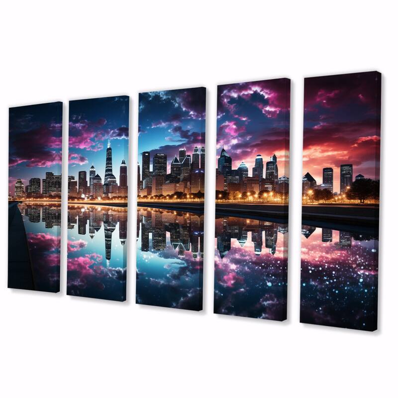 Designart "USA Chicago Skyscrapper Reflections" Cityscapes Multipanel Canvas Art Print set