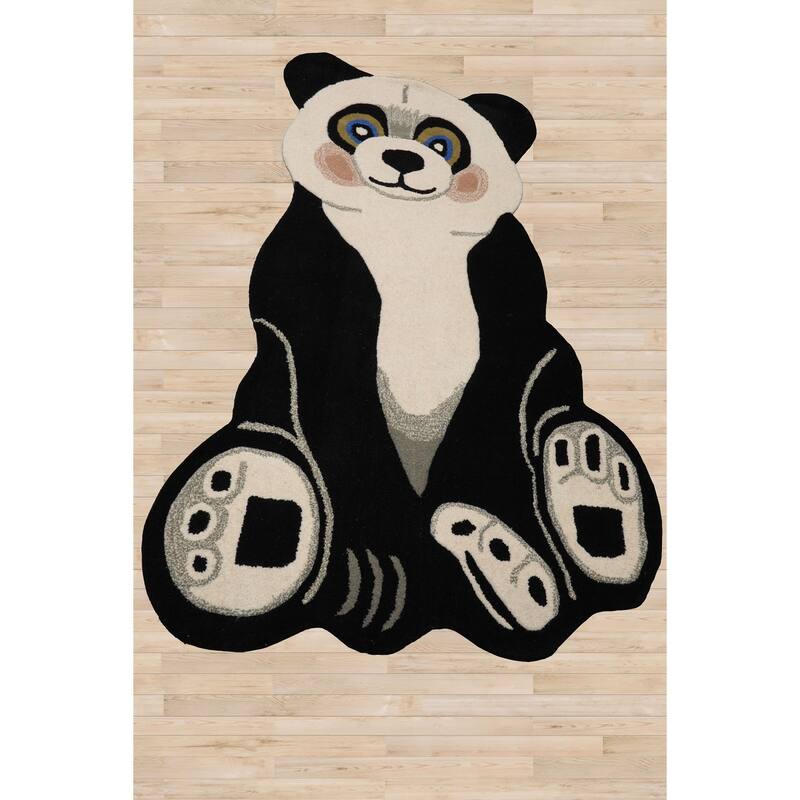 3'x5' Ivory Hand-Tufted Wool Rug Depicting a Modern Panda Theme - 3' x 5'