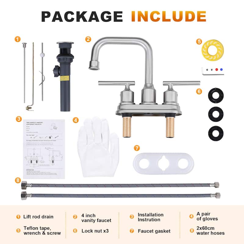 WOWOW 4 in. Centerset Double Handle Bathroom Faucet