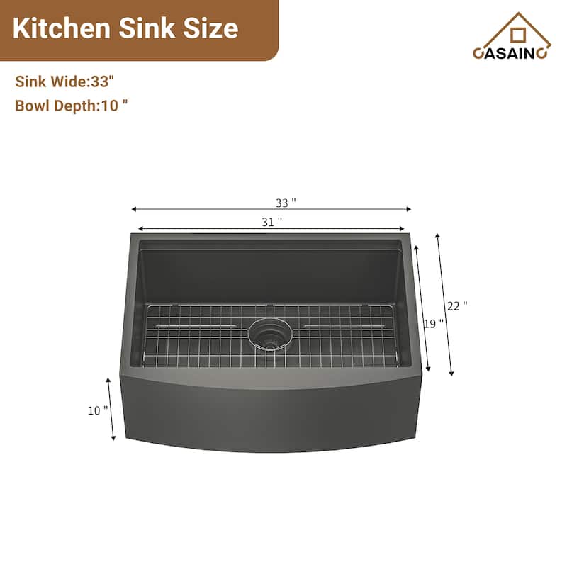 Farmhouse/Apron-Front Nano PVD Gunmetal Black Stainless Steel Workstation Kitchen Sink with 2-Function Faucet and Accessories
