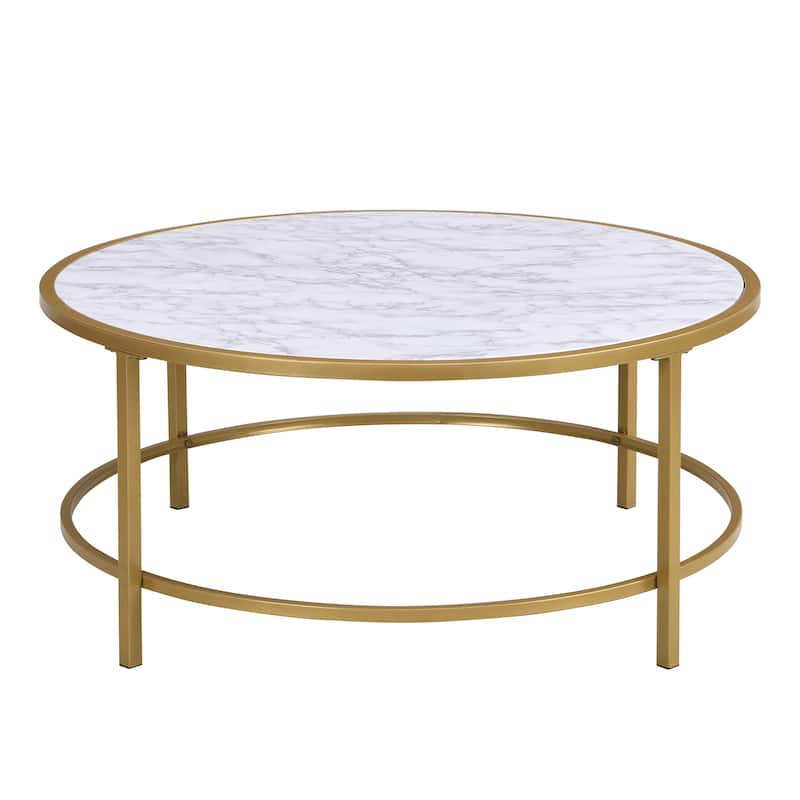 Carolina Living Verazano Faux Marble Top 36" Round Coffee Table - Gold - Gold, White