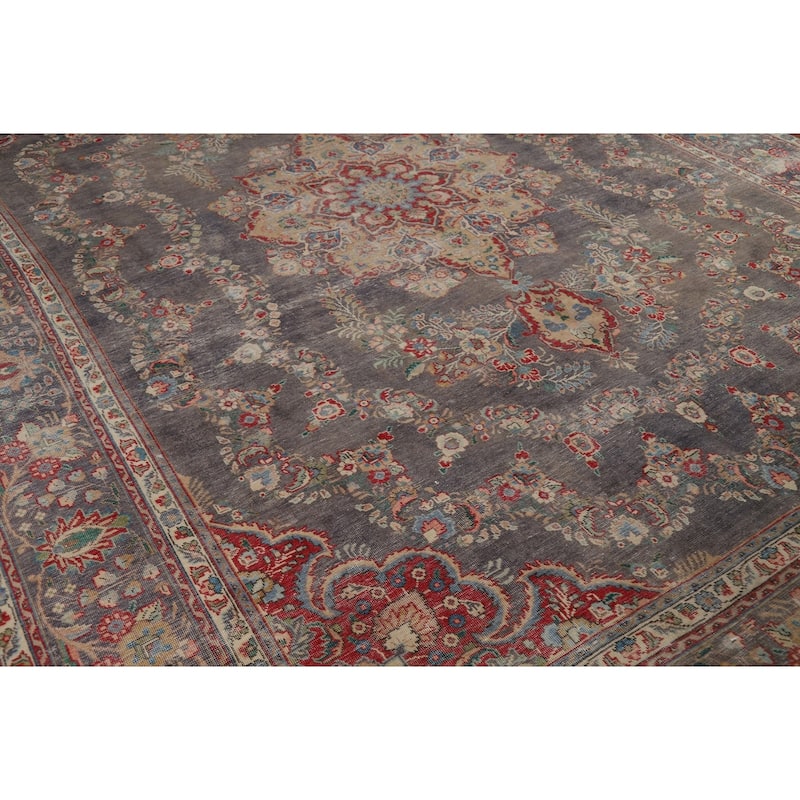 Vintage Navy Blue Tabriz Persian Area Rug Hand-Knotted Wool Carpet - 9'6" x 12'5"