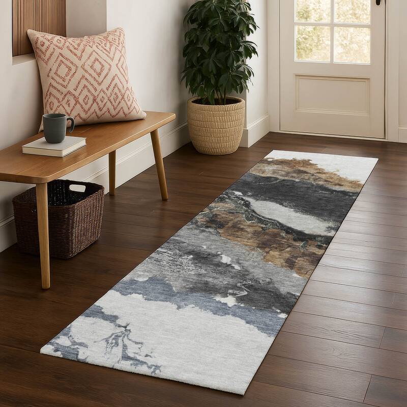 Premium Washable Super Soft Abstract Ranier Mayfield Rug - Gray - 2'3" x 7'6"