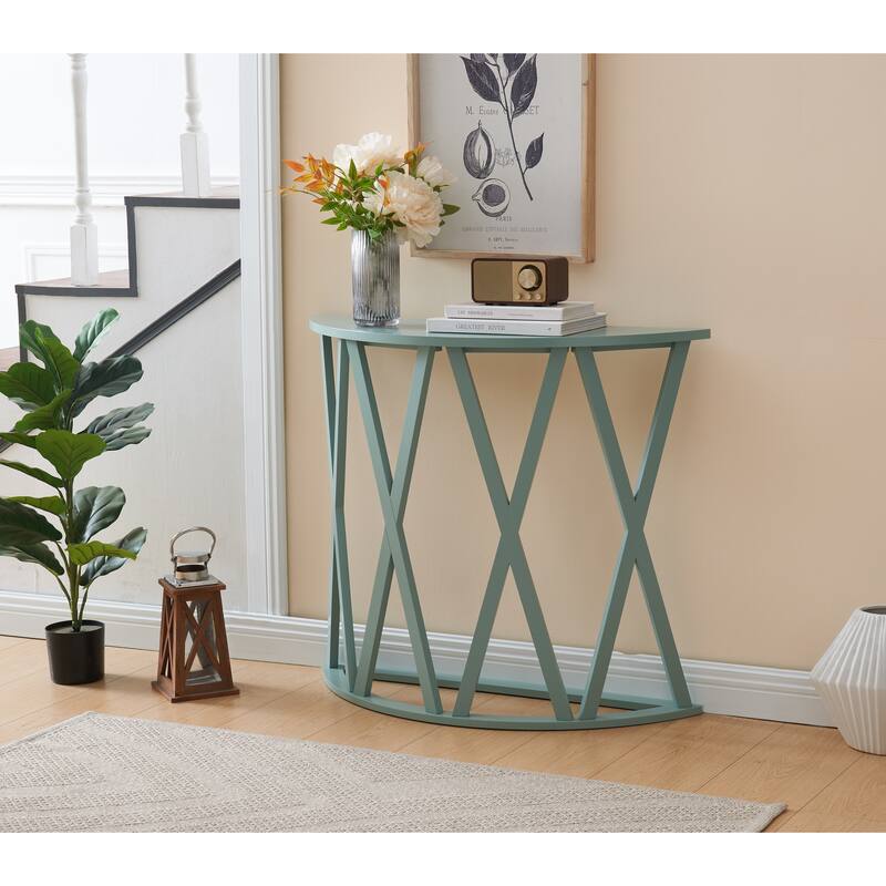 Vienna Collection Wood Side Table with X-Base or Half-Moon Design - Ice Blue - Half-Moon