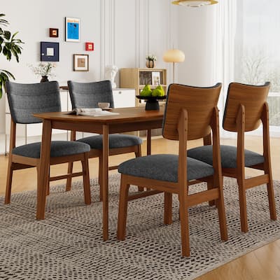 Modern Dining Table Set for 4, Solid Wood Dining Table and Solid Wood Chairs, 5 Piece, 1 Dining Table and 4 Upholstered Chairs
