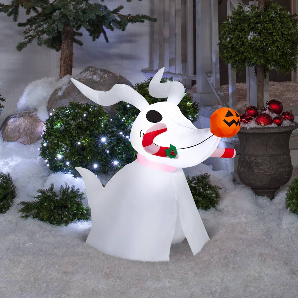 Airblown Disney Stylized Zero with Candy Cane Christmas Inflatable, 3 Ft, LED Yard Decor