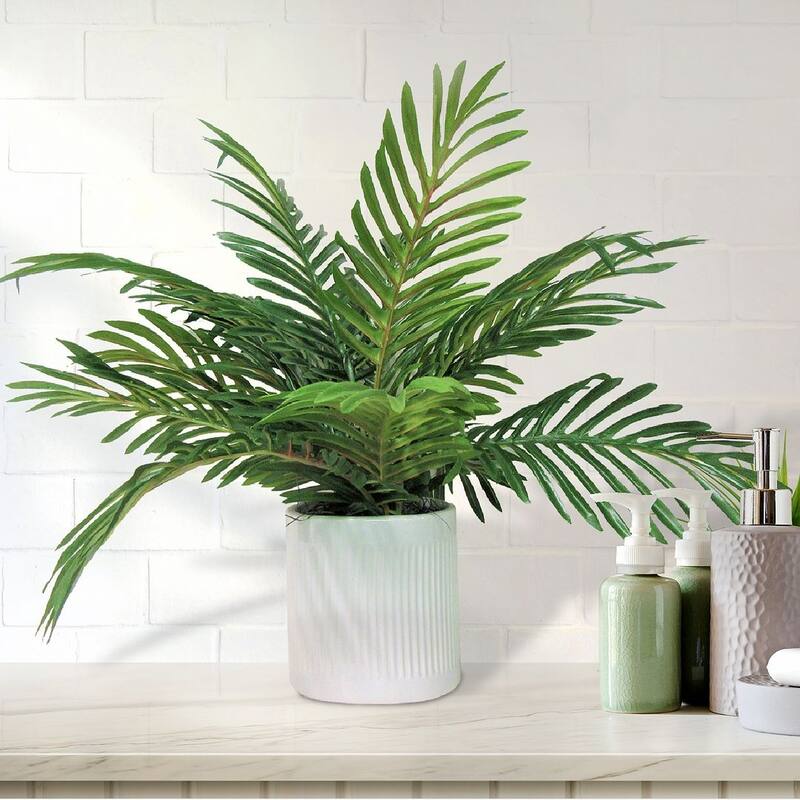 19-inch Artificial Phoenix Palm in Deco White Ceramic Pot