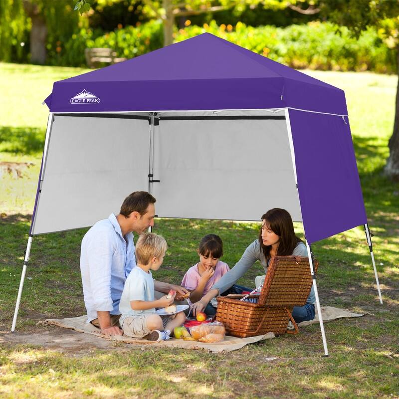 EAGLE PEAK Day Tripper 8x8 Aluminum Super-Lightweight Slant Leg Pop Up Canopy with 3 Removable Walls, Blue - Purple