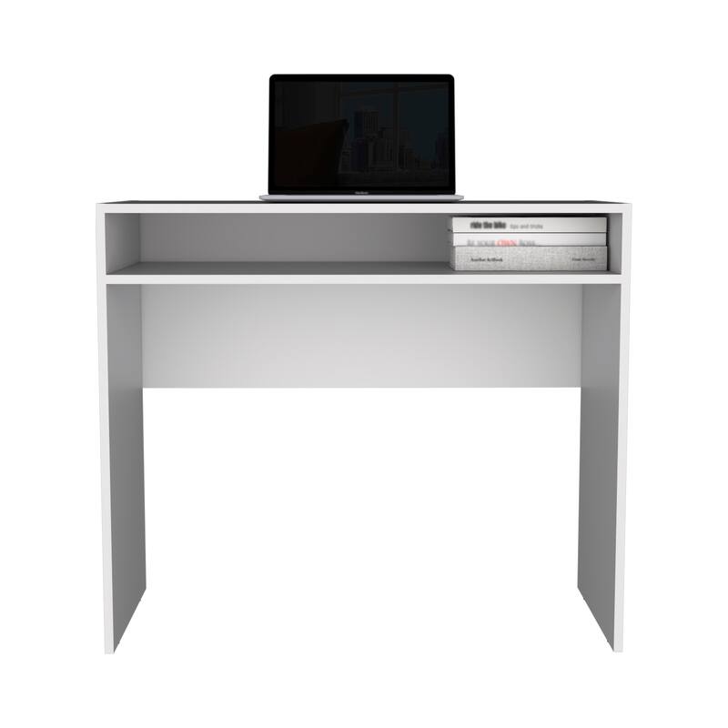 Contemporary Writing Desk with Minimalist Style, Extra Storage Shelf, and Water-Resistant Top for Versatile Use