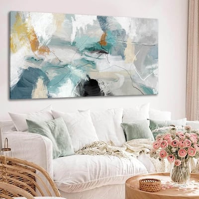 Abstract Canvas Wall Art Black Line Painting Green Graffiti