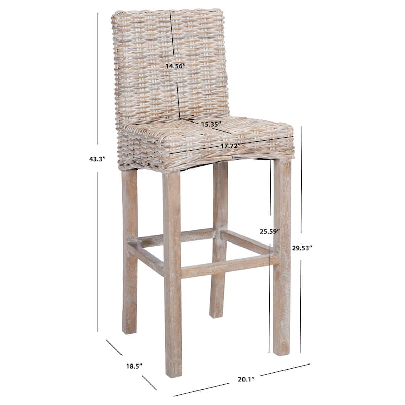 SAFAVIEH Yuna Rattan 30-inch Bar Stool - 20.1" W x 18.5" L x 43.3" H - 20Wx19Dx43H