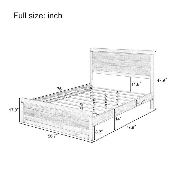 dimension image slide 2 of 3, 3-Piece Full Size Farmhouse Platform Bed Set - Includes Bed and 2 Nightstands, Rustic White