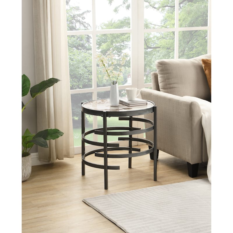 Elegant Sintered Stone Round End Table, Small Coffee Table