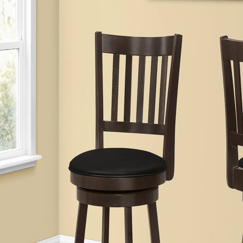 Set of 2 Swivel Round Faux Leather Seat Bar Stool with Full Back and Footrest Wood Legs for Kitchen