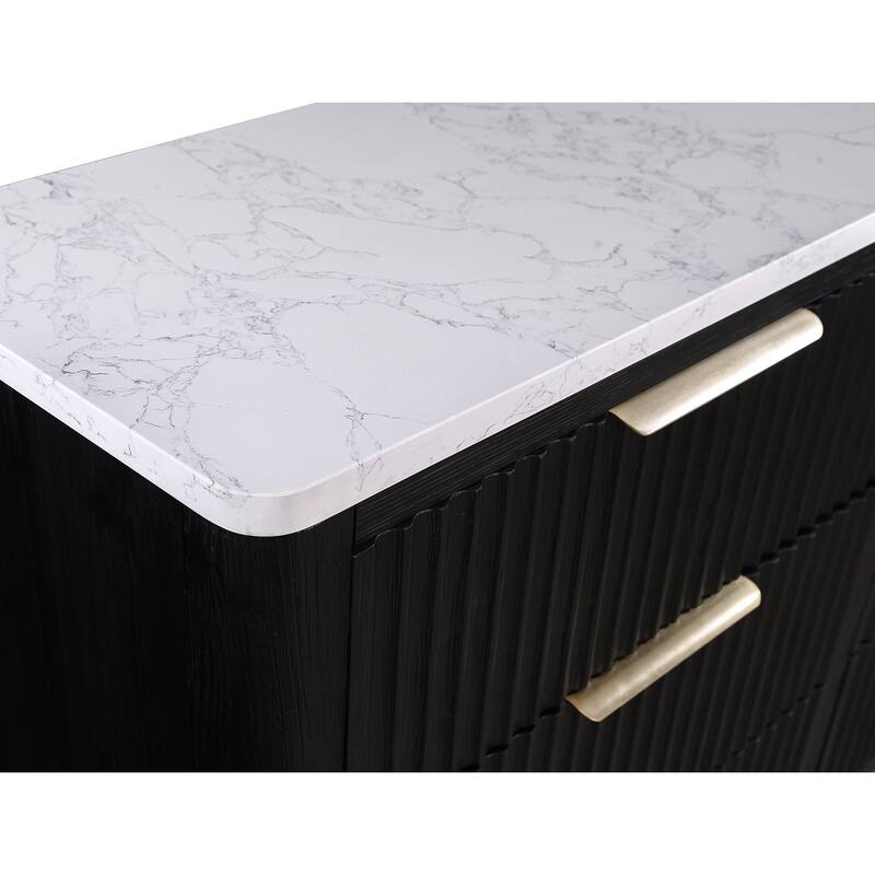 1pc 2-Drawer Black Nightstand White Top Metal Knobs