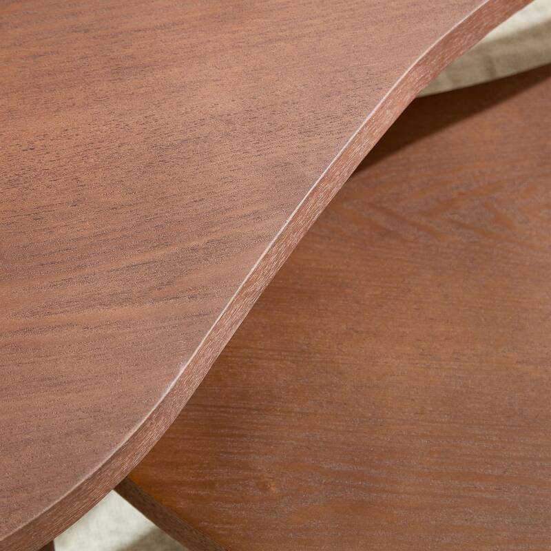 Irregular Shape Coffee Table Set, Two-Piece Staggered Height End Table, Accent Table with Embossed Legs