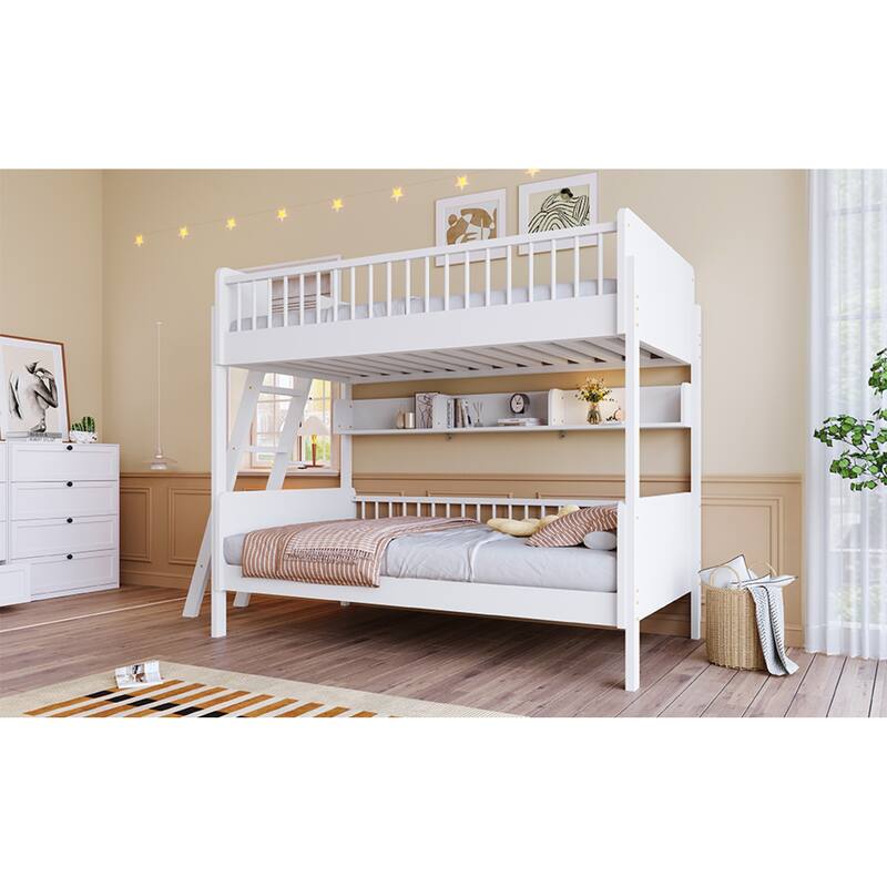 Roomfitters Twin Over Twin Bunk Bed with 3 Storage Shelves and Interchangeable Ladder