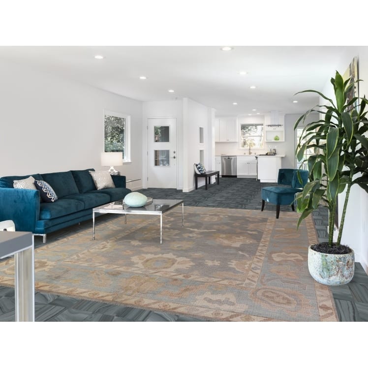 Hand Knotted Oriental 100% Wool Carpet Transitional All-Over Greys & Charcoal Oushak Area Rug - 11' 8'' X 8' 6''