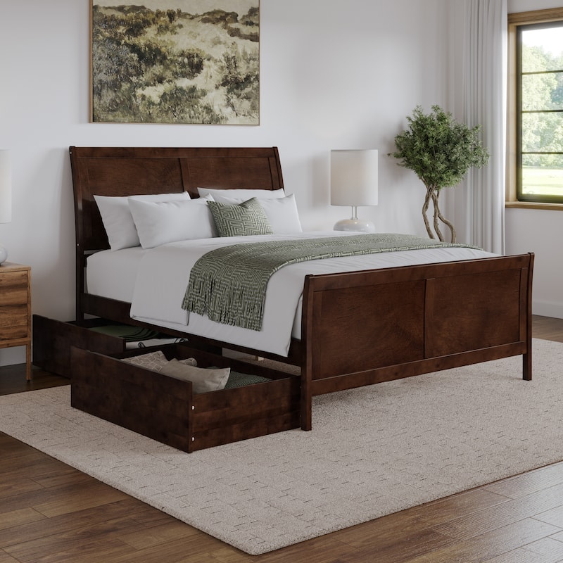 AFI Portland Platform Bed with Matching Footboard & Storage Drawers - Walnut - Queen