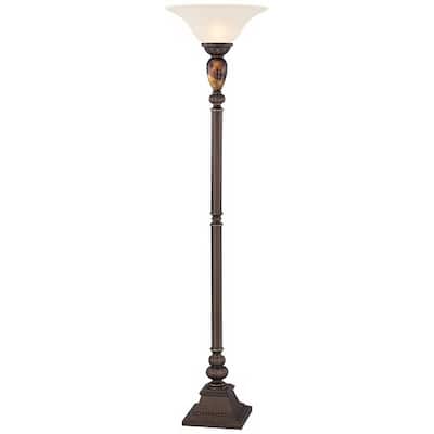Vintage Torchiere Floor Lamp 72" Tall Bronze Frosted Glass Shade - 18" x 72"