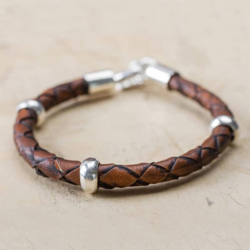 NOVICA Handmade Men's Chankas Warrior Leather Sterling Silver Bracelet (Peru) - 0.3" x 8.75"