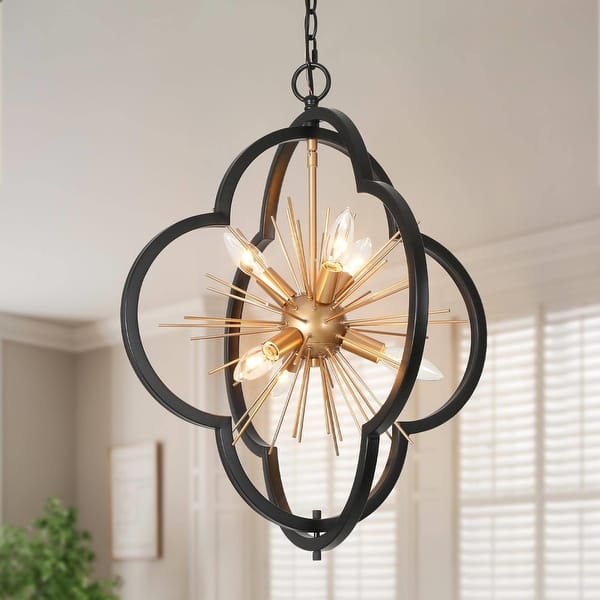 Modern Farmhouse 6-Light Black Gold Sputnik Chandelier Geometric