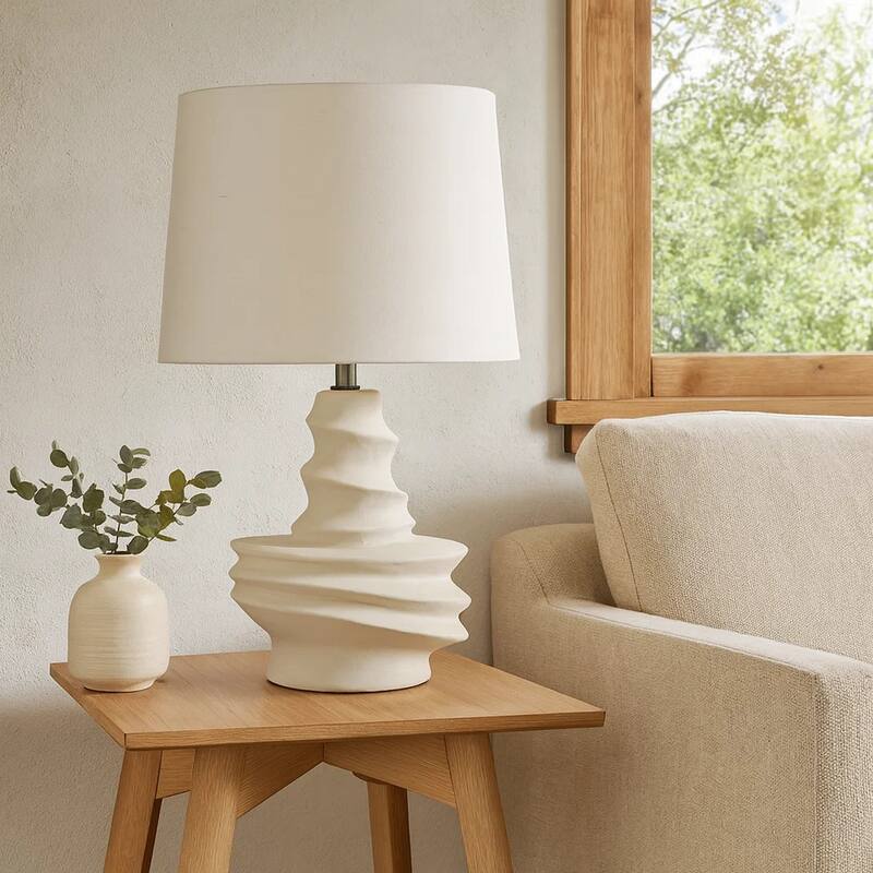 Liny Accent Table Lamp, Linen Shade, Modern Dynamic Ivory Base 29 Inch