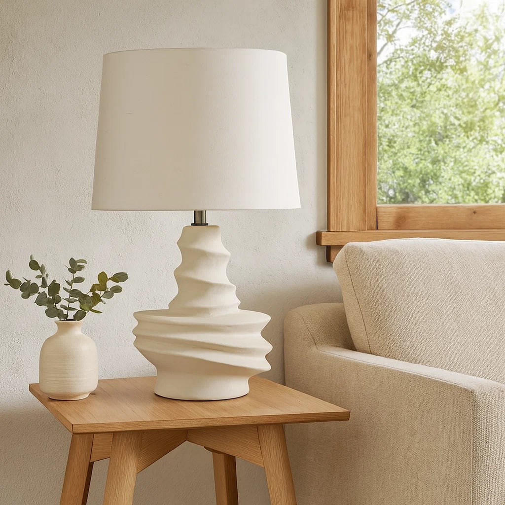 Liny Accent Table Lamp, Linen Shade, Modern Dynamic Ivory Base 29 Inch