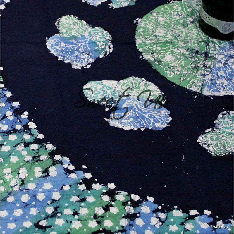 Cotton Batik Print Floral Tablecloth Rectangle - 58 x 90 in