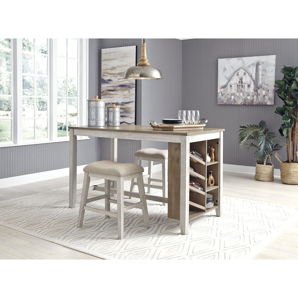 Signature Design by Ashley Skempton White / Light Brown 3-Piece Counter Height Dining Package