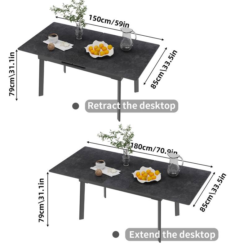 Sintered Stone and Iron Expandable Large Dining Table