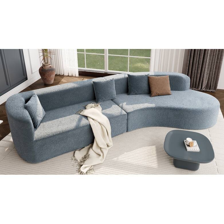 Modular Curved Sectional Sofa, Chenille Fabric Sofa with 4 Pillows, High-Density Compressed Sponge Deep Seat Sofa