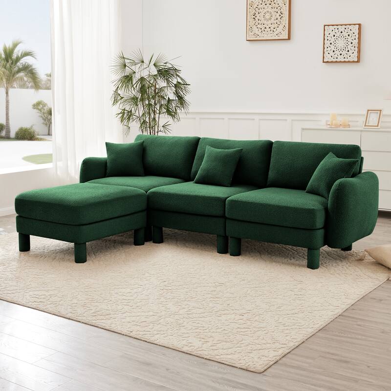 109.4" 3-Seater Modern Upholstered Sofa Couch, Deep-Seat Sectional Sofa with Shell-Shaped Armrests, Leisure Sofa for Living Room