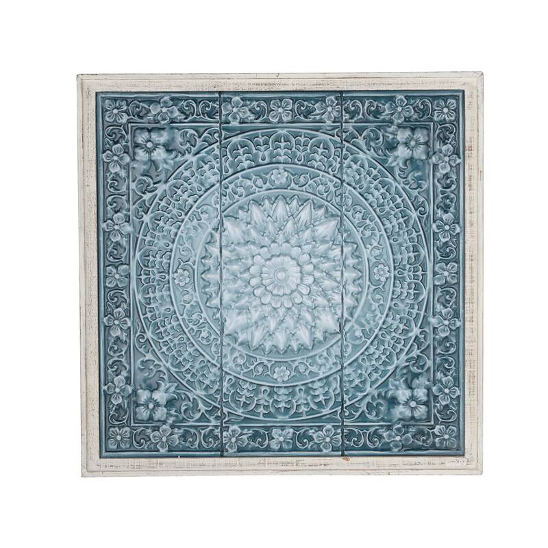 Blue Metal Scroll Home Wall Decor with Embossed Details