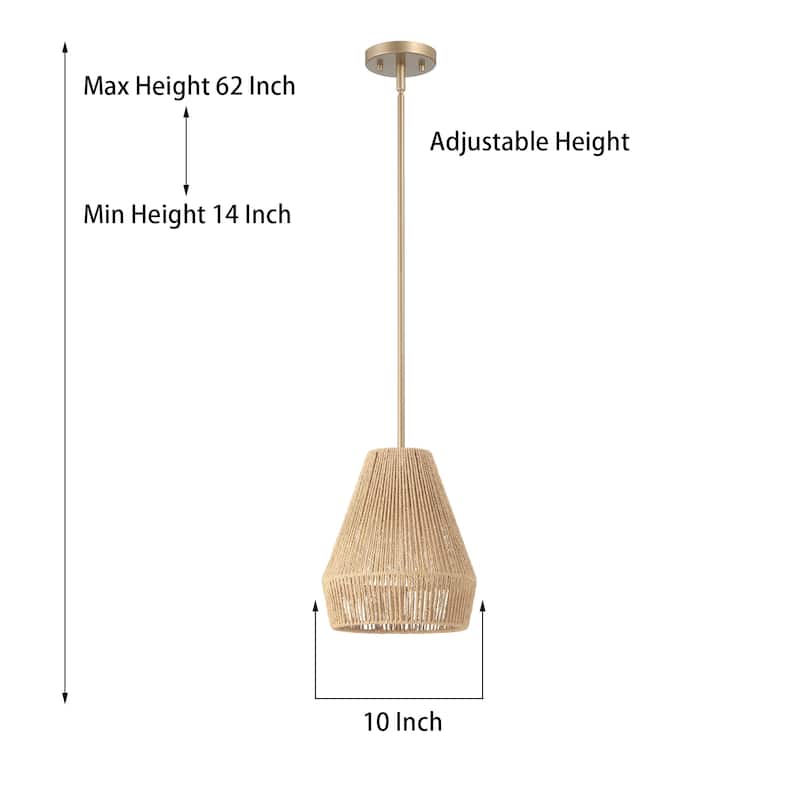 Acroma 1-light Farmhouse Coastal Boho Rattan Kitchen Island Pendant - 10'' D * 62'' H