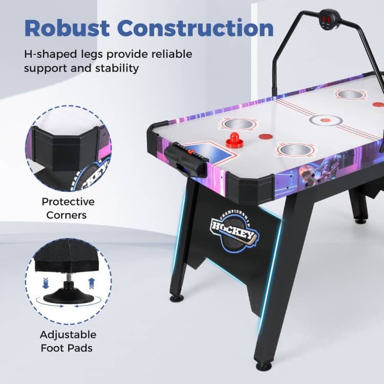 White MDF Air Hockey Table with LED Scoreboard and Fast Motor - 56" x 27" x 32" (L x W x H)