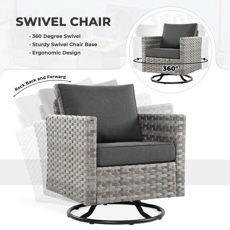 OVIOS 10-Piece Patio Wicker Conversation Rocking Chair Set With Fire Table
