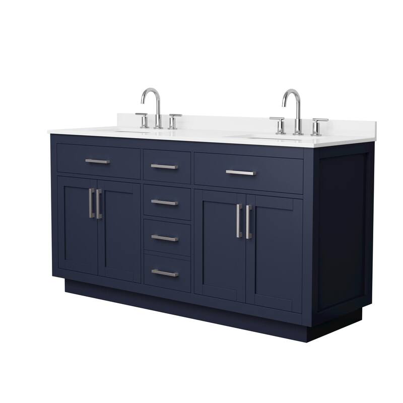Wyndham Collection WCG262666D-QTZ-US3MXX Beckett TK 66" Free Standing - Dark Blue / White Quartz Top / Brushed Nickel