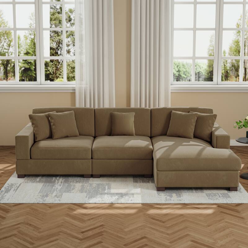 Upholstered Oversized Modular Sectional Sofa Set Corduroy Sleeper Sofa With Chaise - Camel-Right Facing - Right Facing