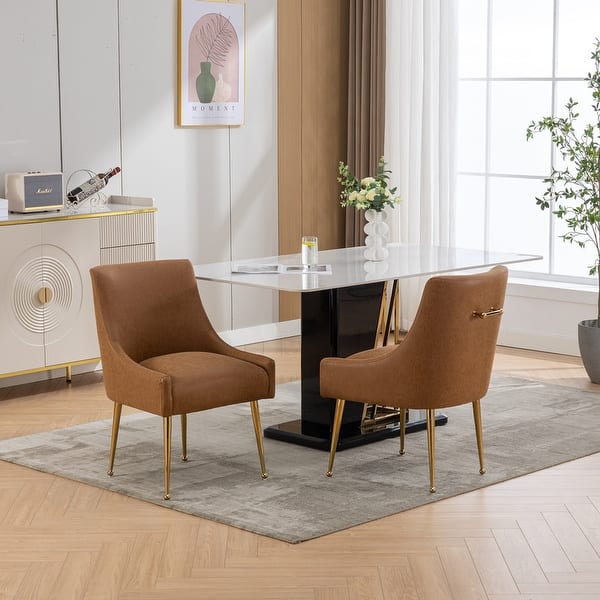 SEYNAR Modern Glam PU Leather Dining Chair or Vanity Chair Set of 2 ...