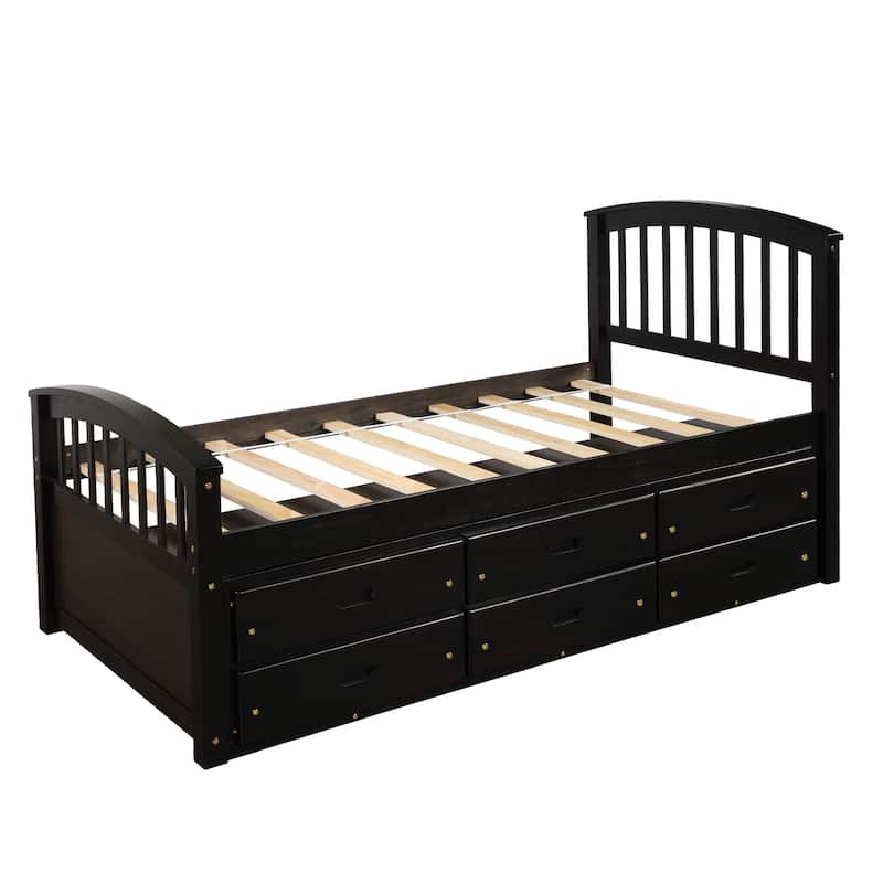 Roomfitters Twin Platform Storage Bed Solid Wood Frame with Storage Compartments
