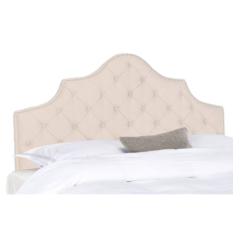 SAFAVIEH Brianna Taupe Linen Upholstered Tufted Headboard - Silver Nailhead (Queen)