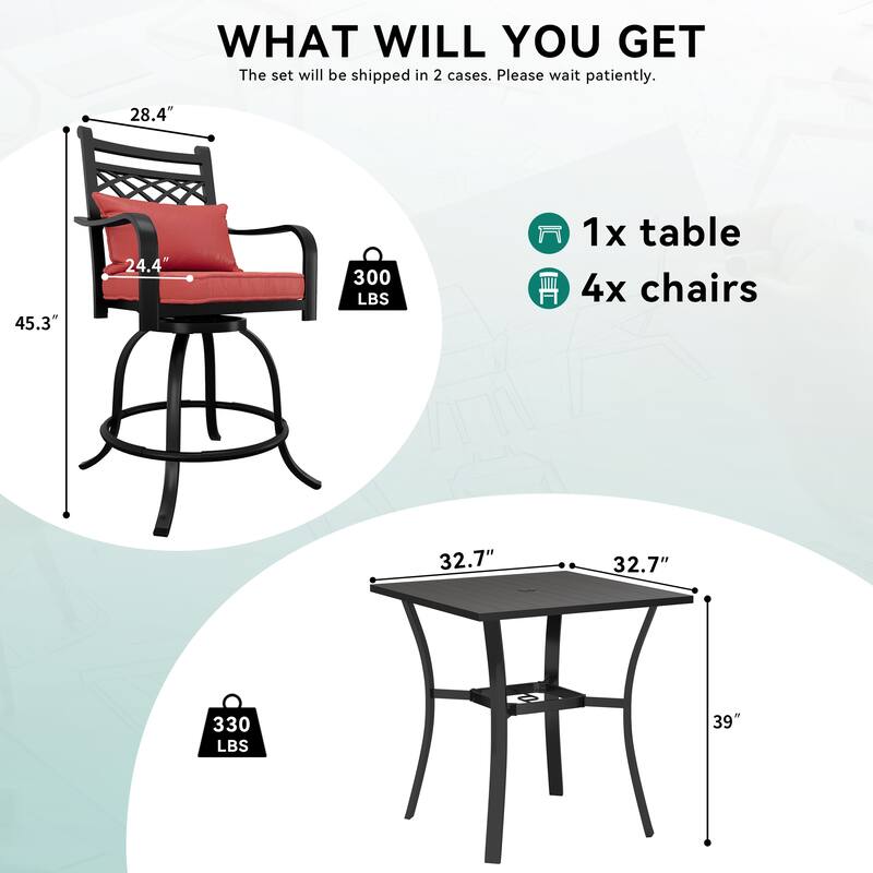 4-Person Patio Dining Set with Red Cushion