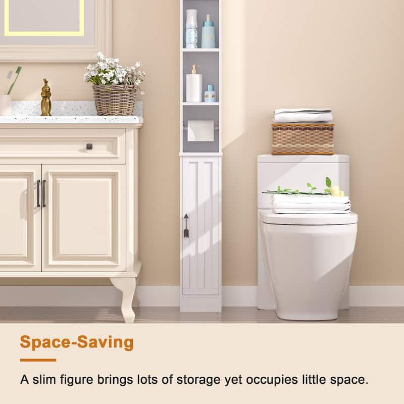 VECELO 70.86 inch Bathroom Floor Cabinet with 1 Door & 4 Shelves Floor Cabinet, Freestanding Bathroom Cabinet
