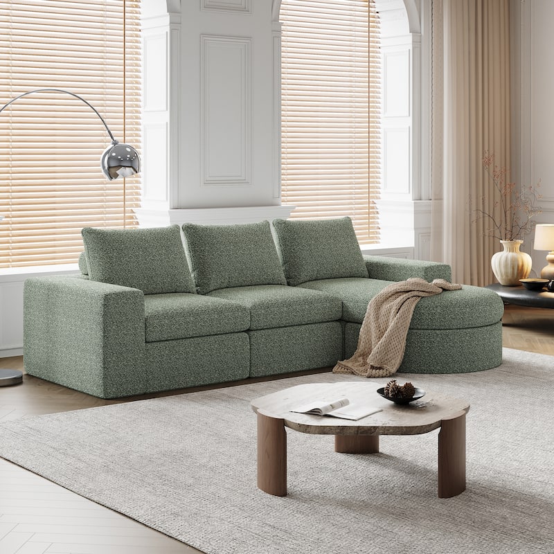 Roomfitters 99" Modern Chenille Cloud Curved Sectional Sofa with Chaise, L-Shaped Couch, for Living Room or Apartment