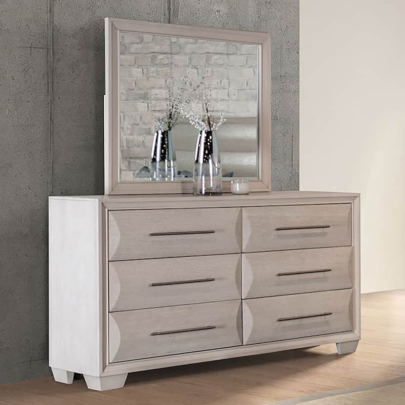 Furniture of America Chase Modern Wood 2-Piece 6-Drawer Dresser and Mirror Set - White Oak