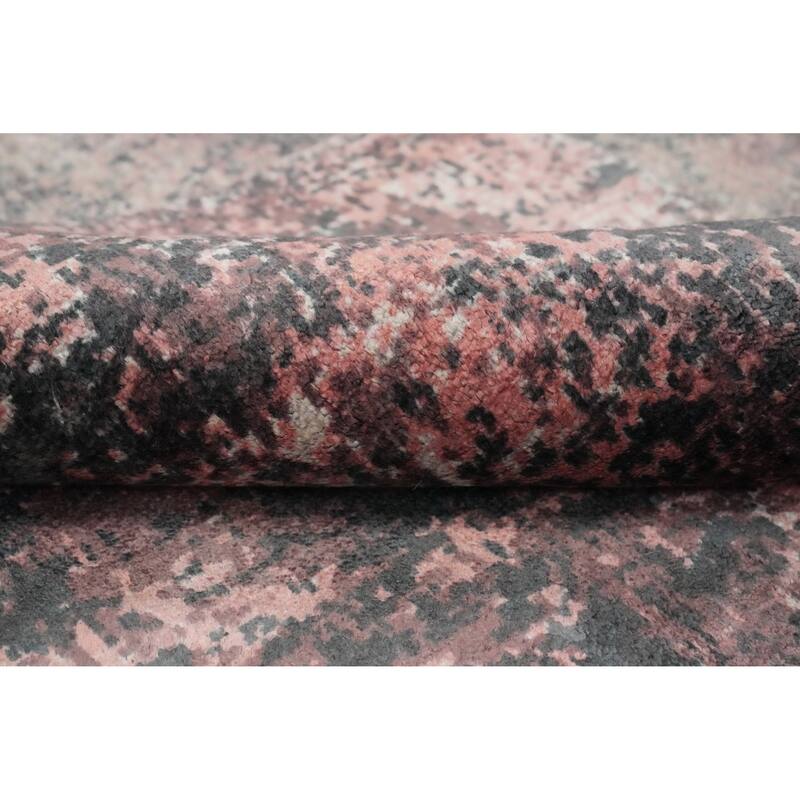 Hand Knotted Oriental Viscose Silk Carpet Modern Abstract Pink Abstract Area Rug - 7' 6'' X 5' 7''