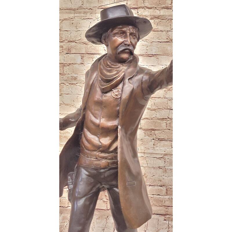 Wyatt Earp Gunslinger Wild West Sherriff Shooting Dual Pistols - Bronze Sculpture Statue Western