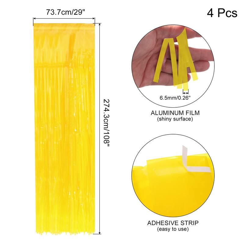 4 Pack 29x108 Inch Yellow Metallic Foil Fringe Tinsel Table Skirts - Yellow
